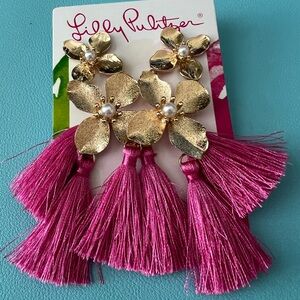 NWT Lilly Pulitzer Via Floral Tassel Earrings Roxie Pink